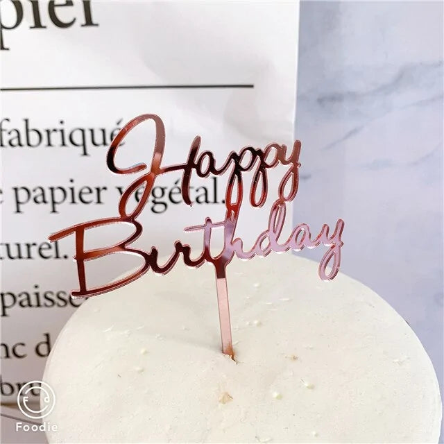 Golden "Happy Birthday" Acrylic Cake Topper Uniquely Yours Designs