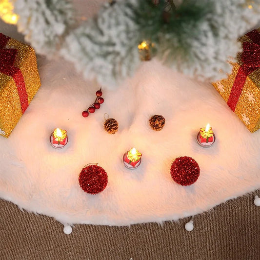 New Year Christmas Decoration Carpet White Fluffy Christmas Tree Skirt 78/90/122cm Plush Faux Fur Christmas Tree Carpet Decor