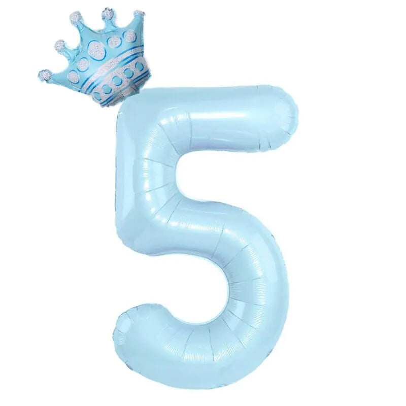 32inch Pastel Baby Blue Pink Foil Number Balloon With Crown 1 2 3 4 5 6 7  Birthday Party Baby Shower Wedding Decoration Uniquely Yours Designs