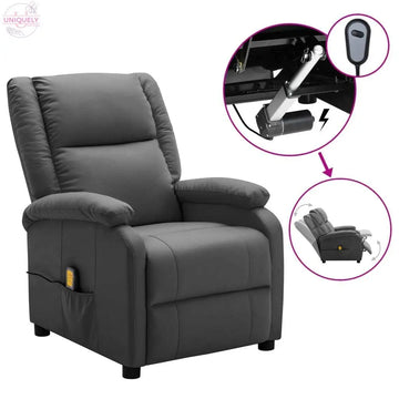 Massage Recliner Anthracite Faux Leather Doba