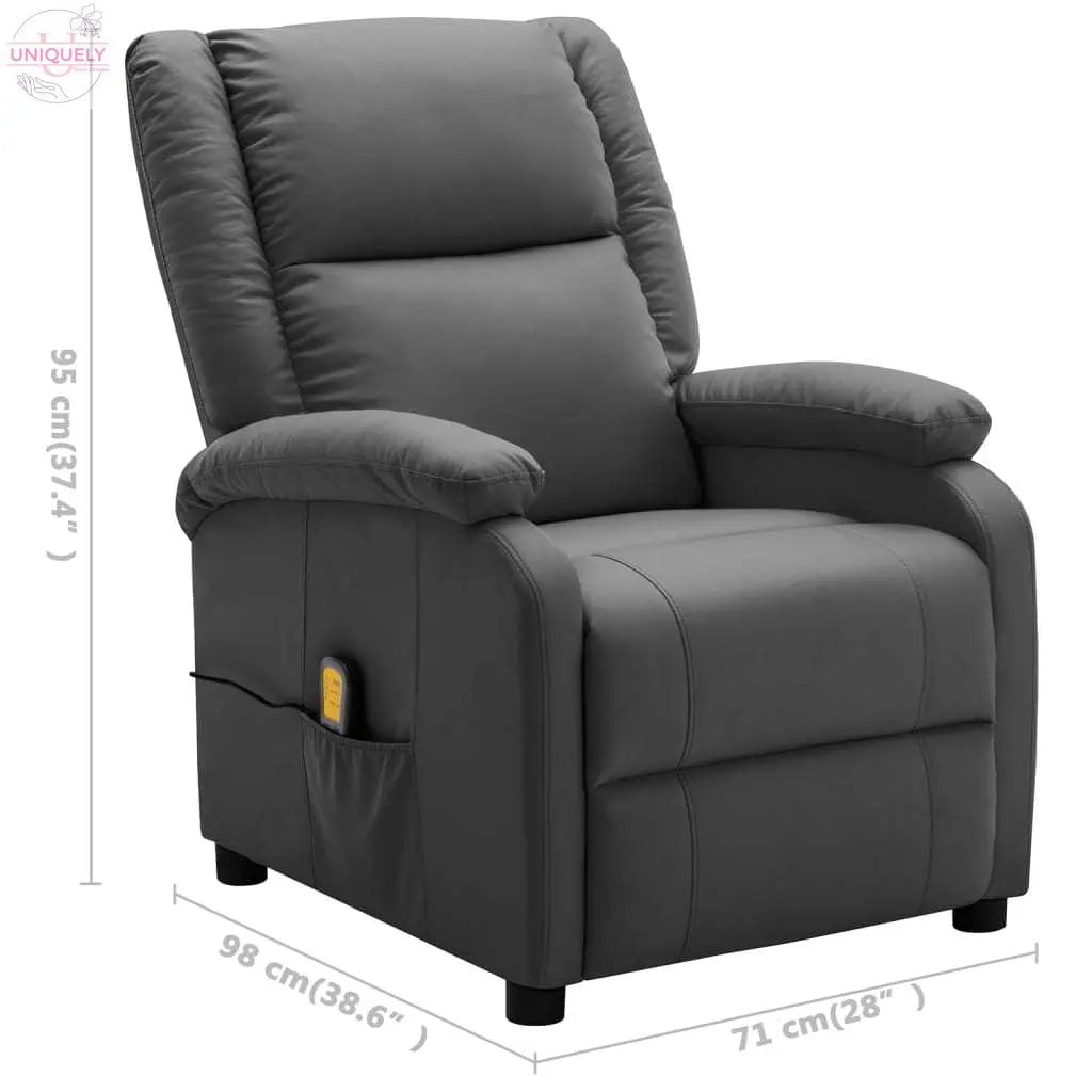 Massage Recliner Anthracite Faux Leather Doba