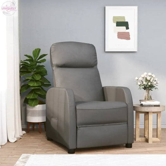 Reclining Chair Anthracite Gray Faux Leather Doba