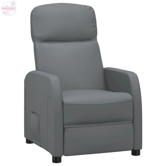 Reclining Chair Anthracite Gray Faux Leather Doba