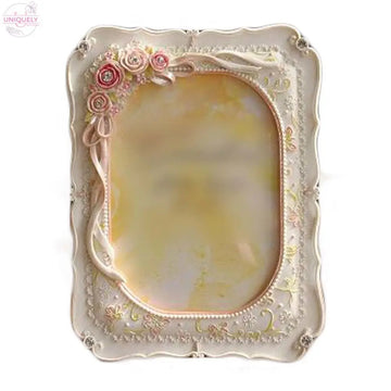 Resin 4x6 Picture Frame Retro Rose Wedding Photo Frame Handmade White Flower Carved Photo Frame Display Doba