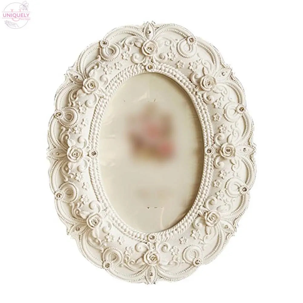 Resin Oval Shape 4x6 Photo Frame Retro Rose Picture Frame Wedding Photo Frame Handmade White Flower Carved Photo Frame Display Doba