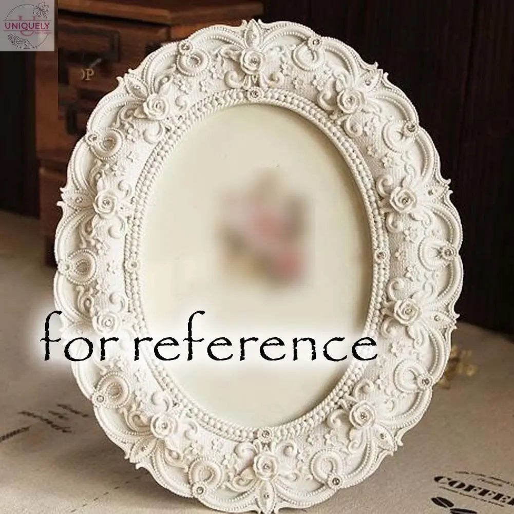 Resin Oval Shape 4x6 Photo Frame Retro Rose Picture Frame Wedding Photo Frame Handmade White Flower Carved Photo Frame Display Doba