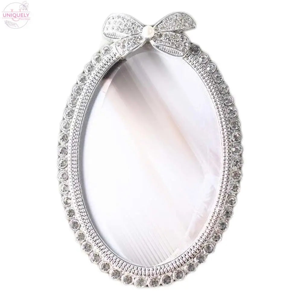 Rhinestone Oval Photo Frame 4x6 Bowknot Wedding Picture Frame Desktop Display Silver Photo Frame Decoration Doba