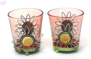 Round Pink Glass Votive Holder Set of Two Doba