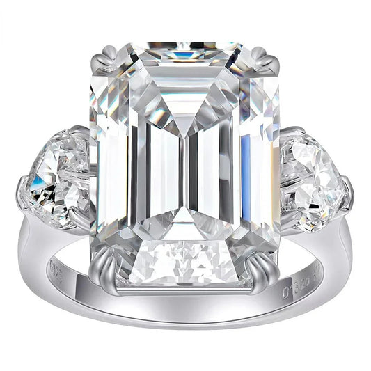 100% 925 Sterling Silver 12CT Emerald Cut Simulated Moissanite Gemstone Wedding Ring Engagement Fine Jewelry for Women