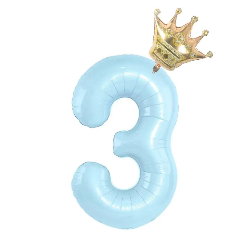 32inch Pastel Baby Blue Pink Foil Number Balloon With Crown 1 2 3 4 5 6 7  Birthday Party Baby Shower Wedding Decoration Uniquely Yours Designs