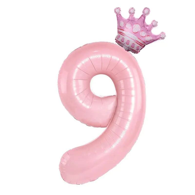 32inch Pastel Baby Blue Pink Foil Number Balloon With Crown 1 2 3 4 5 6 7  Birthday Party Baby Shower Wedding Decoration Uniquely Yours Designs