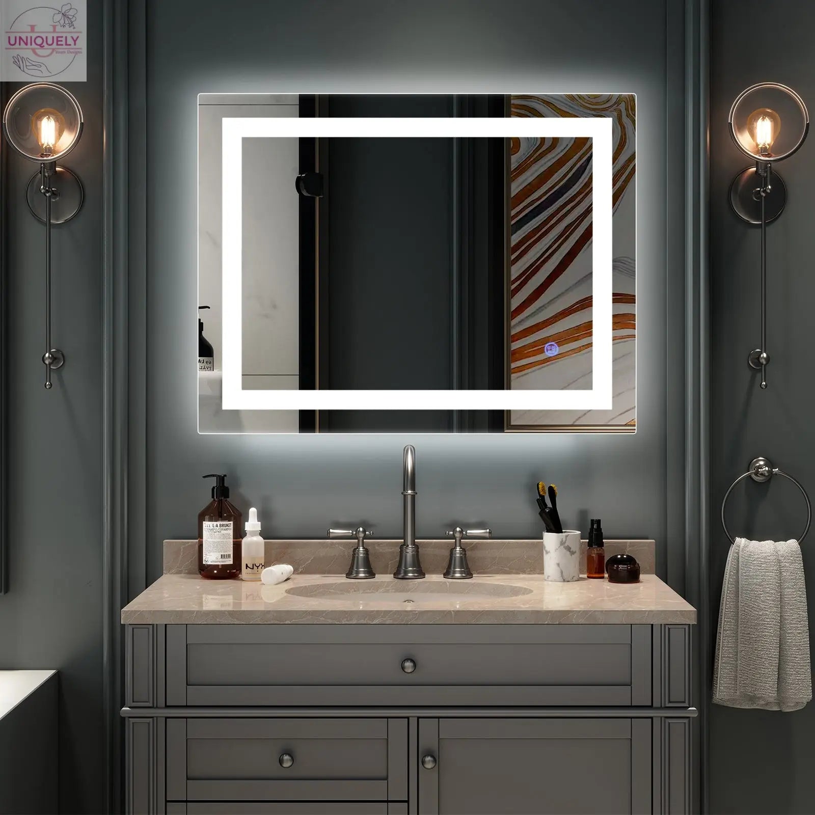 4 Size Bathroom LED Vanity Mirror Wall Mounted Makeup Mirror with Light (Horizontal/Vertiacl) Doba