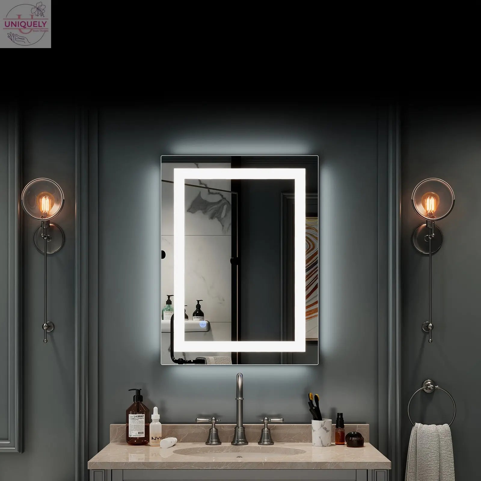 4 Size Bathroom LED Vanity Mirror Wall Mounted Makeup Mirror with Light (Horizontal/Vertiacl) Doba