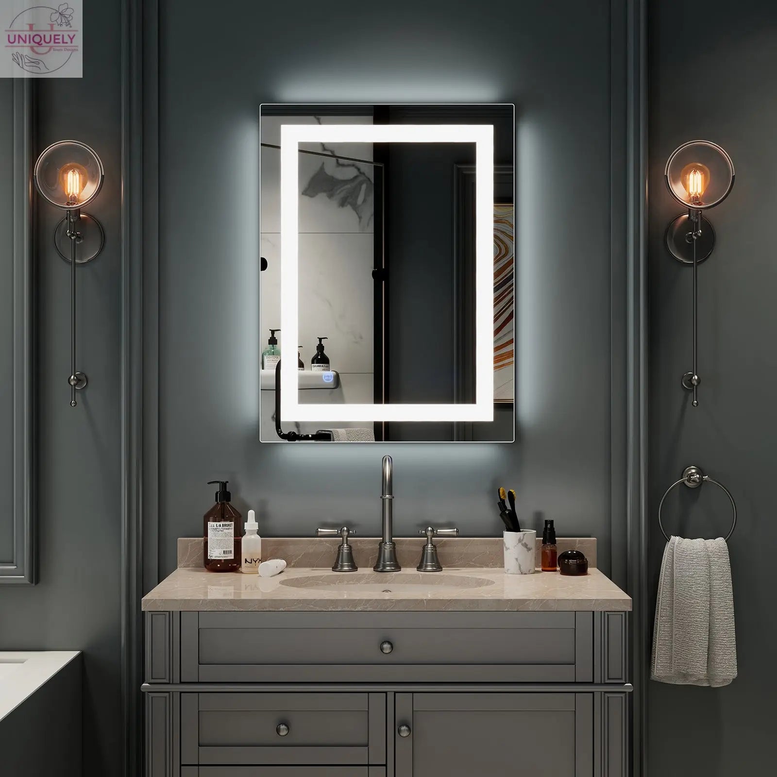 4 Size Bathroom LED Vanity Mirror Wall Mounted Makeup Mirror with Light (Horizontal/Vertiacl) Doba