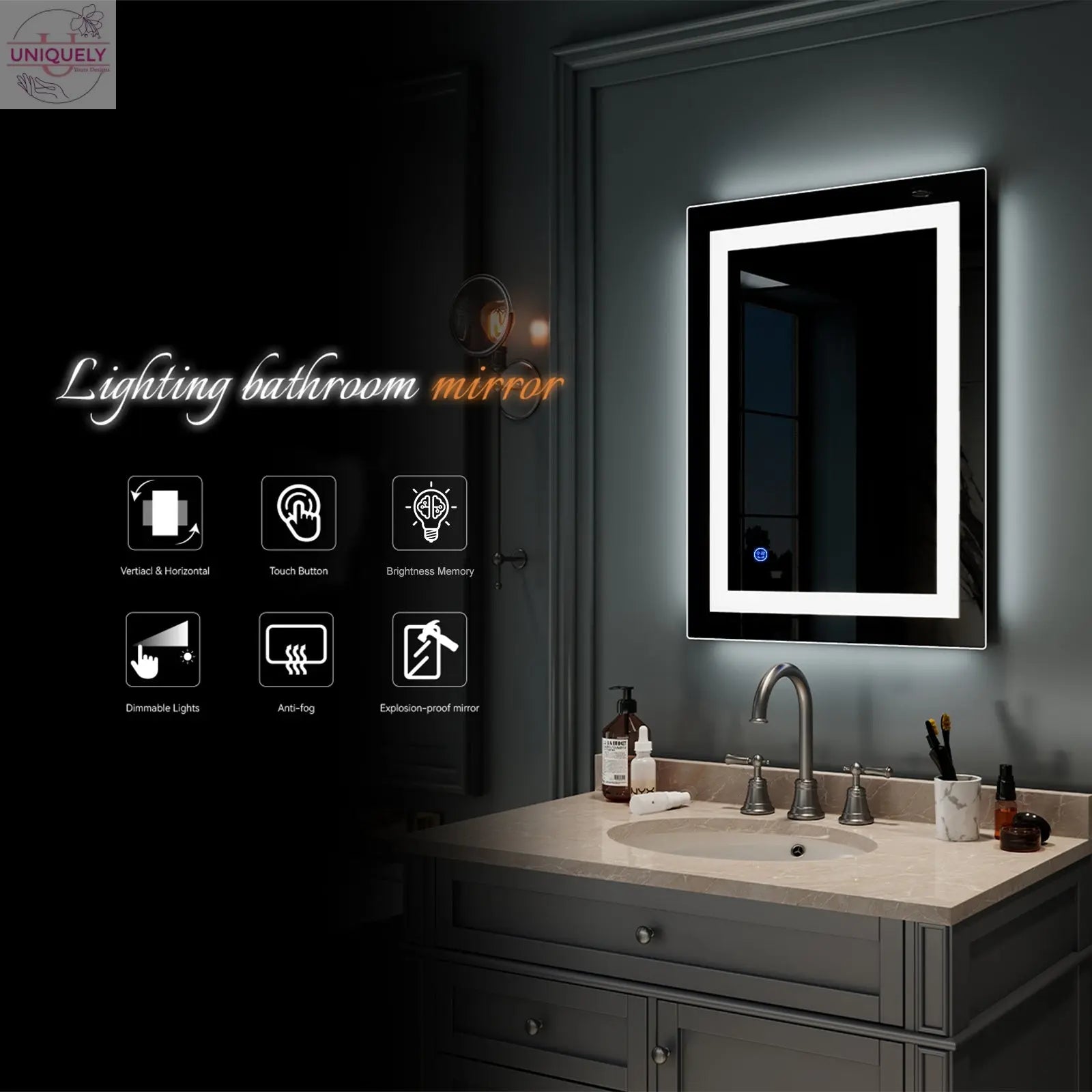 4 Size Bathroom LED Vanity Mirror Wall Mounted Makeup Mirror with Light (Horizontal/Vertiacl) Doba