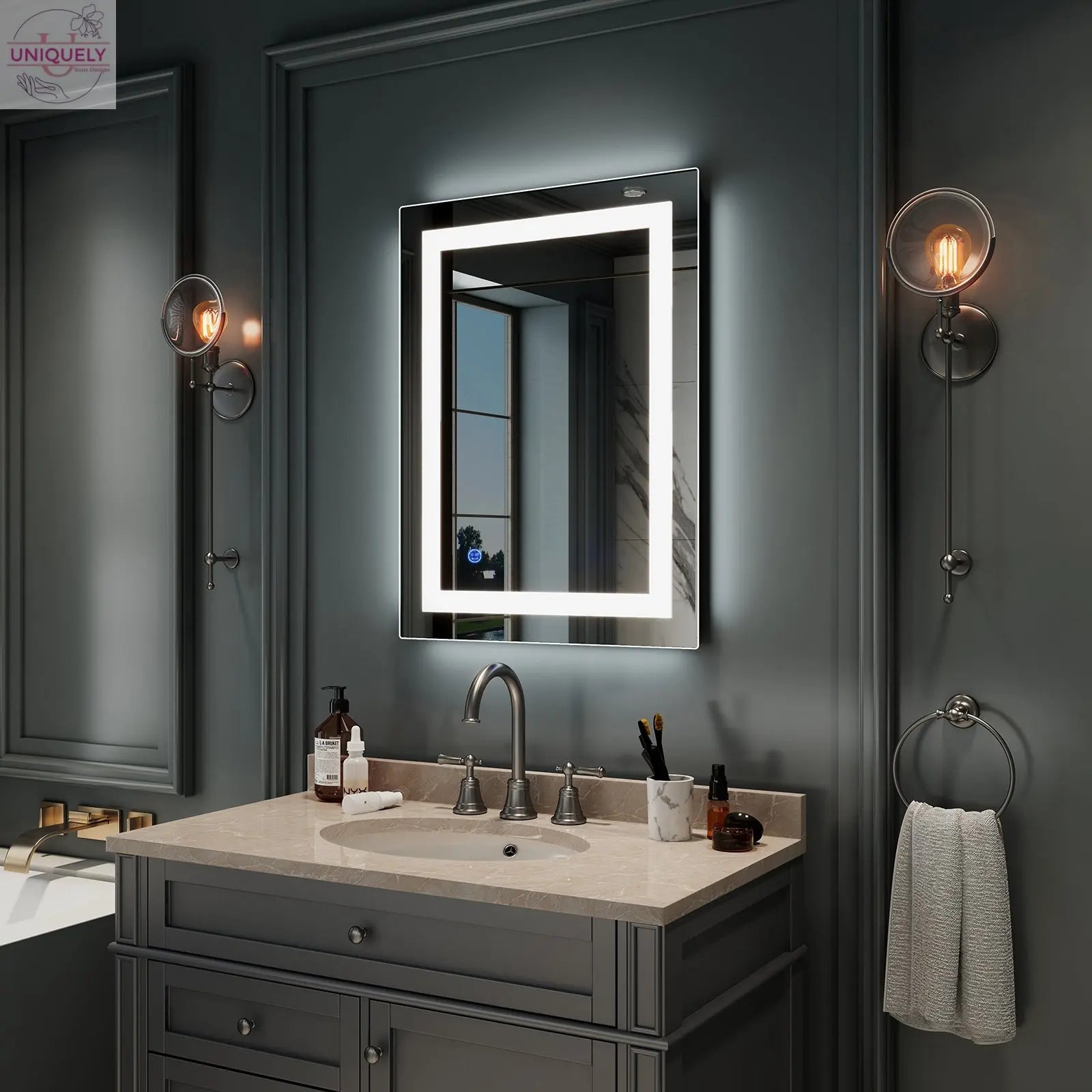 4 Size Bathroom LED Vanity Mirror Wall Mounted Makeup Mirror with Light (Horizontal/Vertiacl) Doba