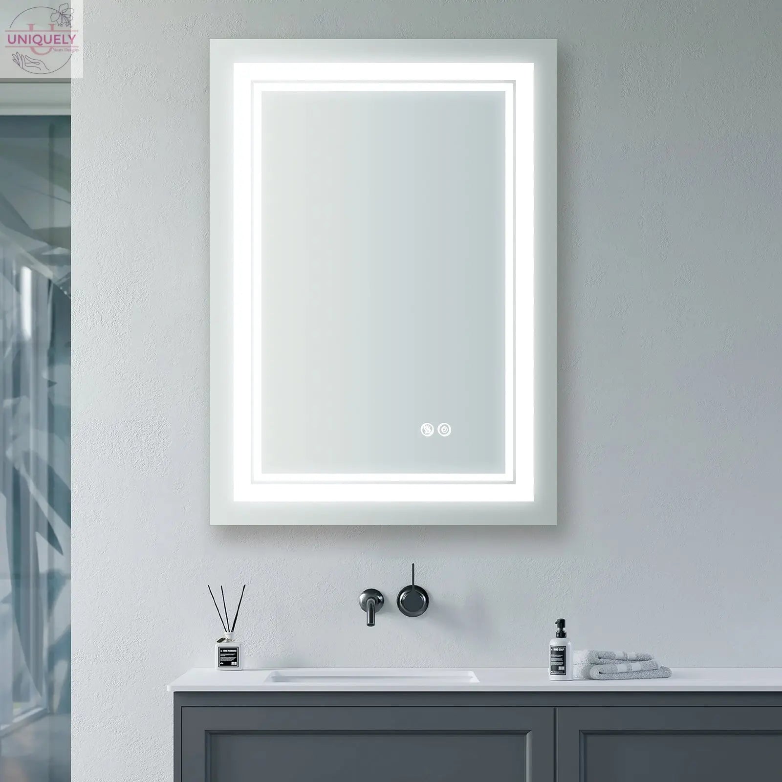 7 Size LED Bathroom Mirror Wall Mounted Vanity Mirror Anti-Fog Mirror Dimmable Lights with Touch Switch(Horizontal/Vertical) Doba