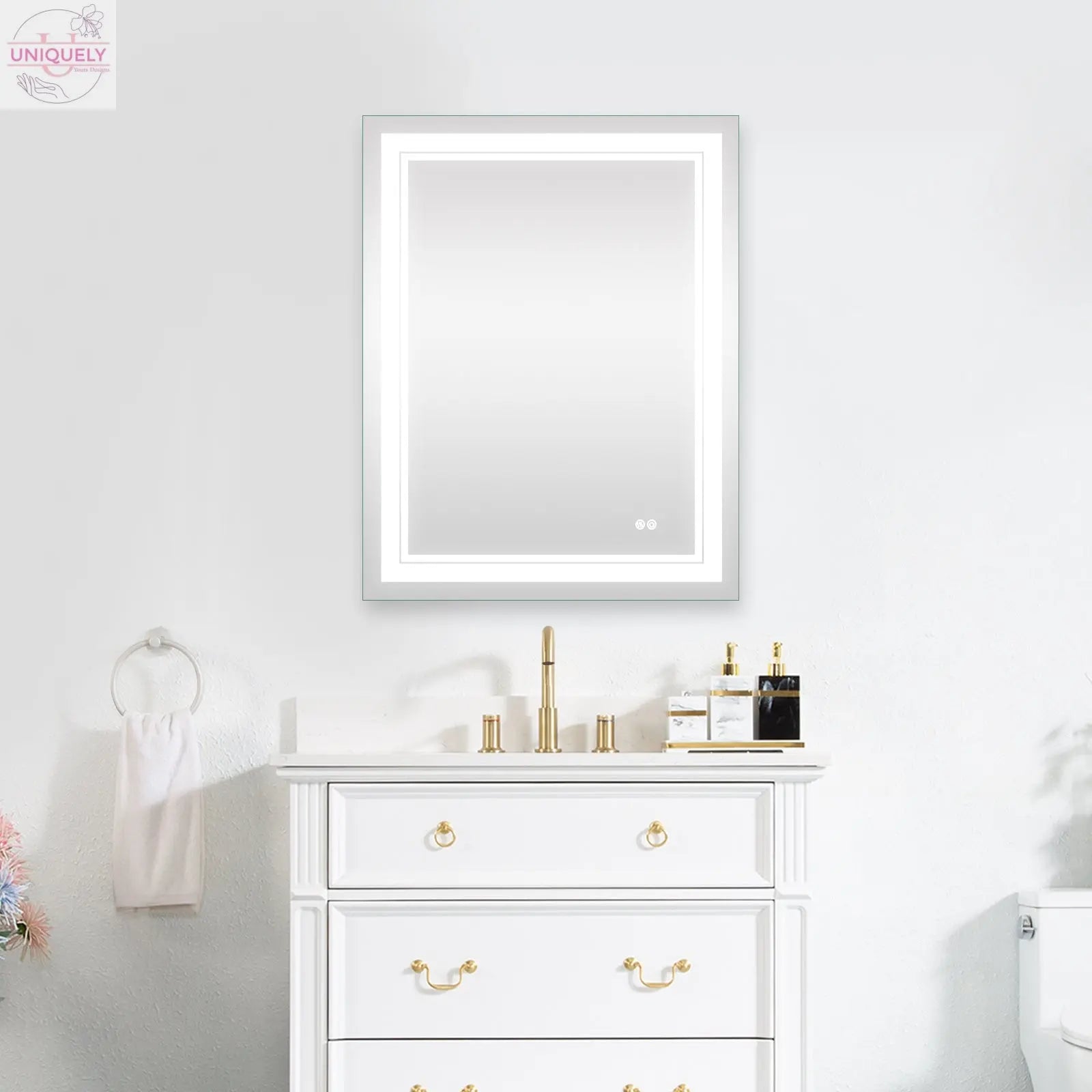 7 Size LED Bathroom Mirror Wall Mounted Vanity Mirror Anti-Fog Mirror Dimmable Lights with Touch Switch(Horizontal/Vertical) Doba