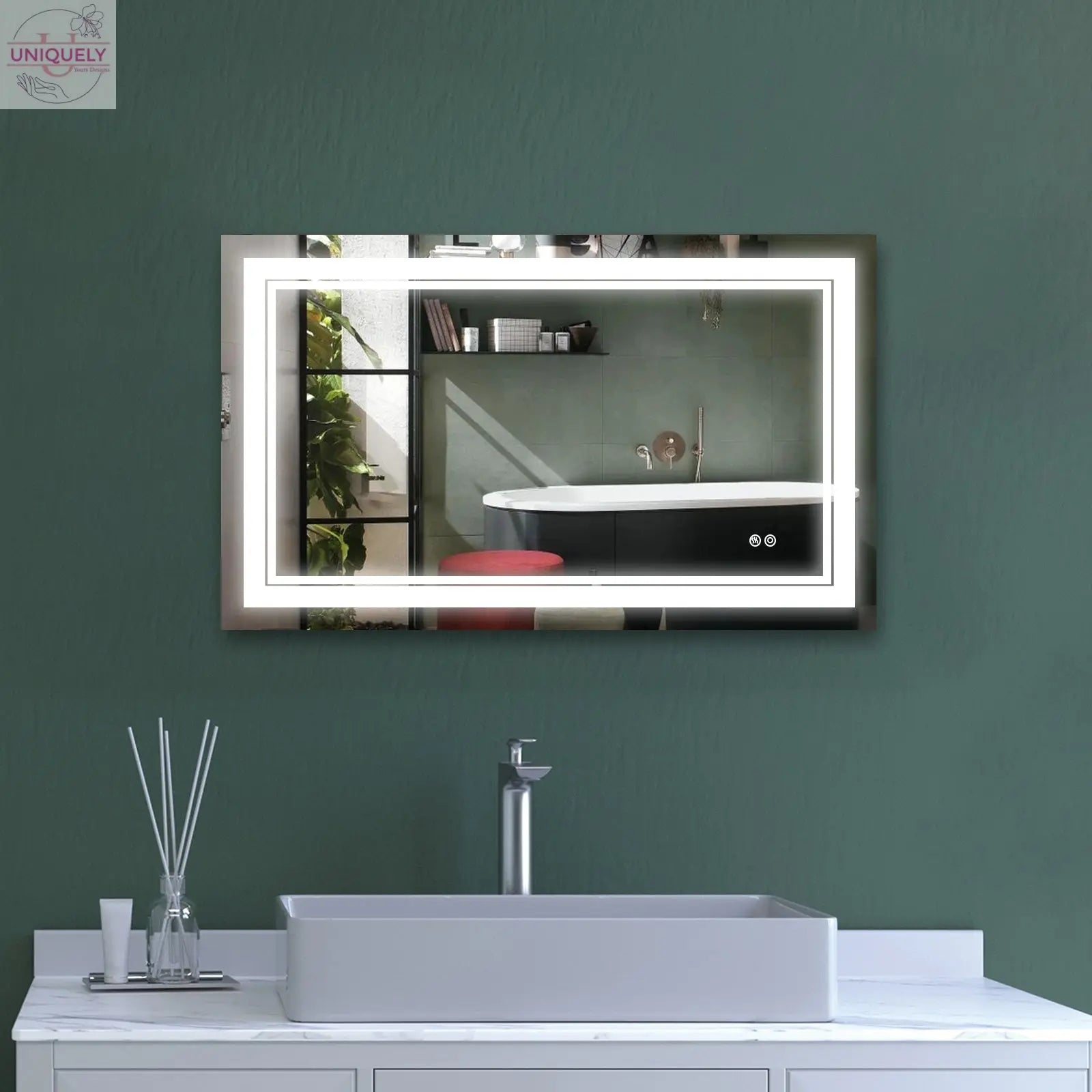 7 Size LED Bathroom Mirror Wall Mounted Vanity Mirror Anti-Fog Mirror Dimmable Lights with Touch Switch(Horizontal/Vertical) Doba