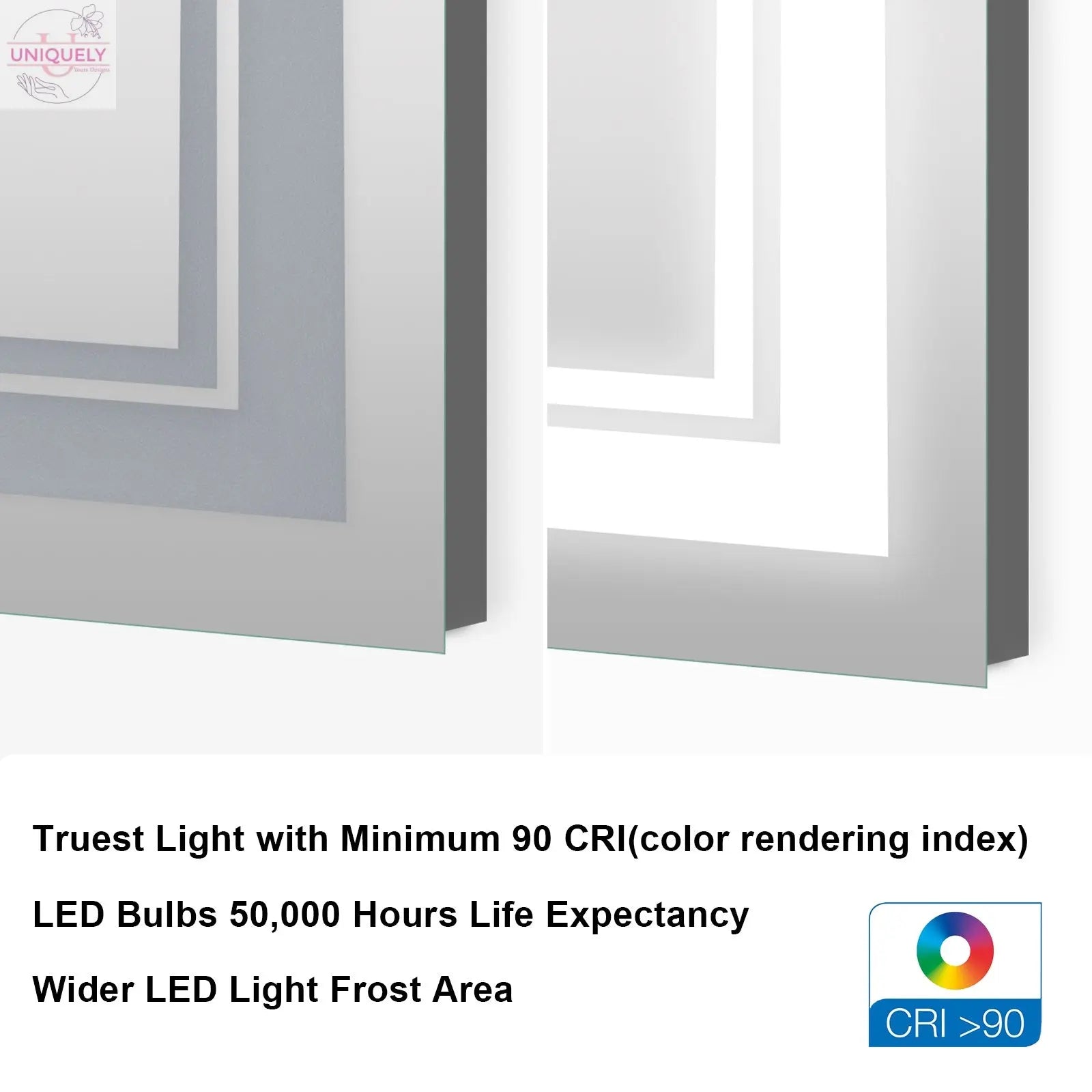 7 Size LED Bathroom Mirror Wall Mounted Vanity Mirror Anti-Fog Mirror Dimmable Lights with Touch Switch(Horizontal/Vertical) Doba