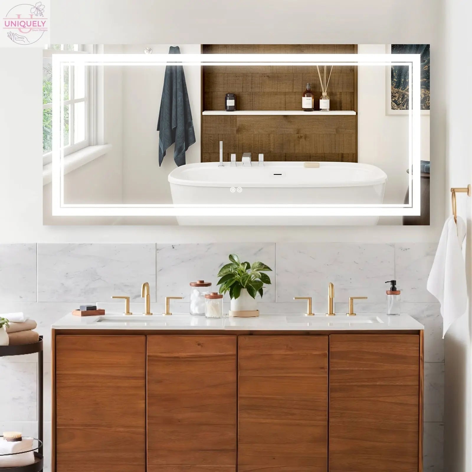 7 Size LED Bathroom Mirror Wall Mounted Vanity Mirror Anti-Fog Mirror Dimmable Lights with Touch Switch(Horizontal/Vertical) Doba