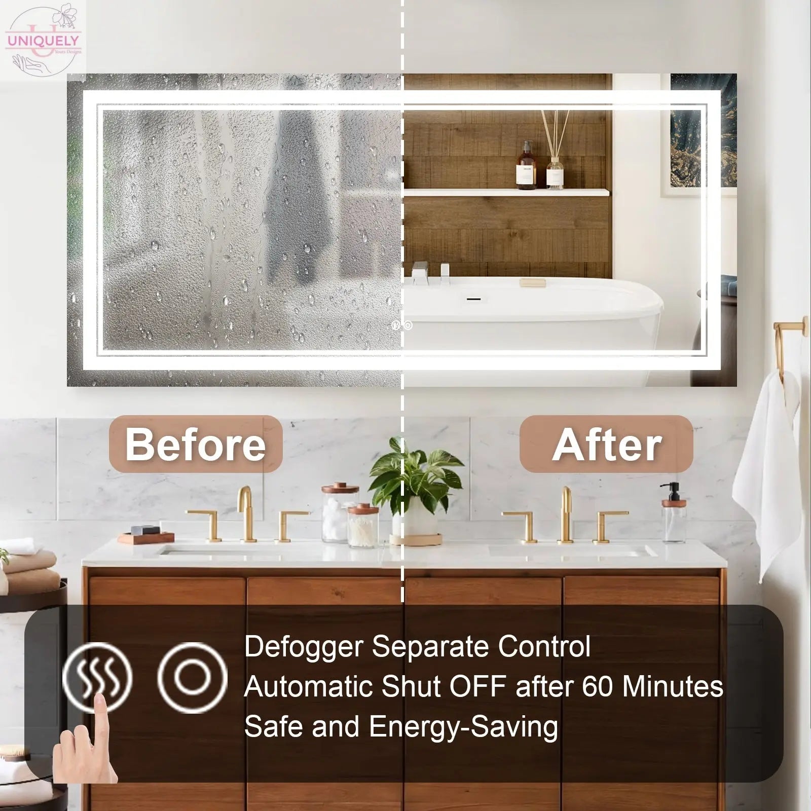 7 Size LED Bathroom Mirror Wall Mounted Vanity Mirror Anti-Fog Mirror Dimmable Lights with Touch Switch(Horizontal/Vertical) Doba