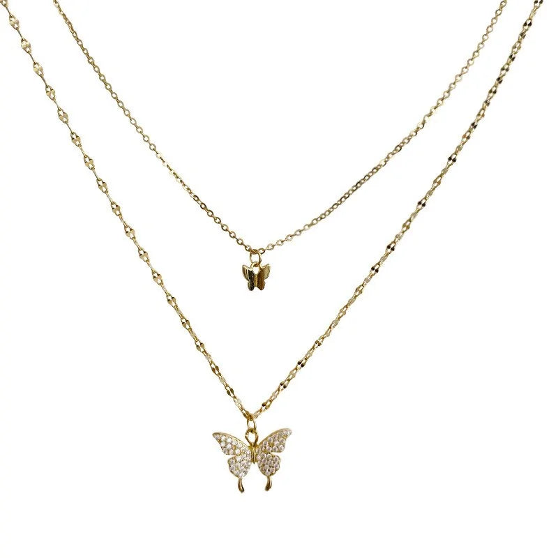 ANENJERY 925 Sterling Silver CZ Butterfly Necklace: Double Layer Dainty Jewelry Uniquely Yours Designs