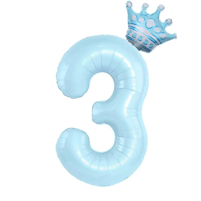 32inch Pastel Baby Blue Pink Foil Number Balloon With Crown 1 2 3 4 5 6 7  Birthday Party Baby Shower Wedding Decoration Uniquely Yours Designs