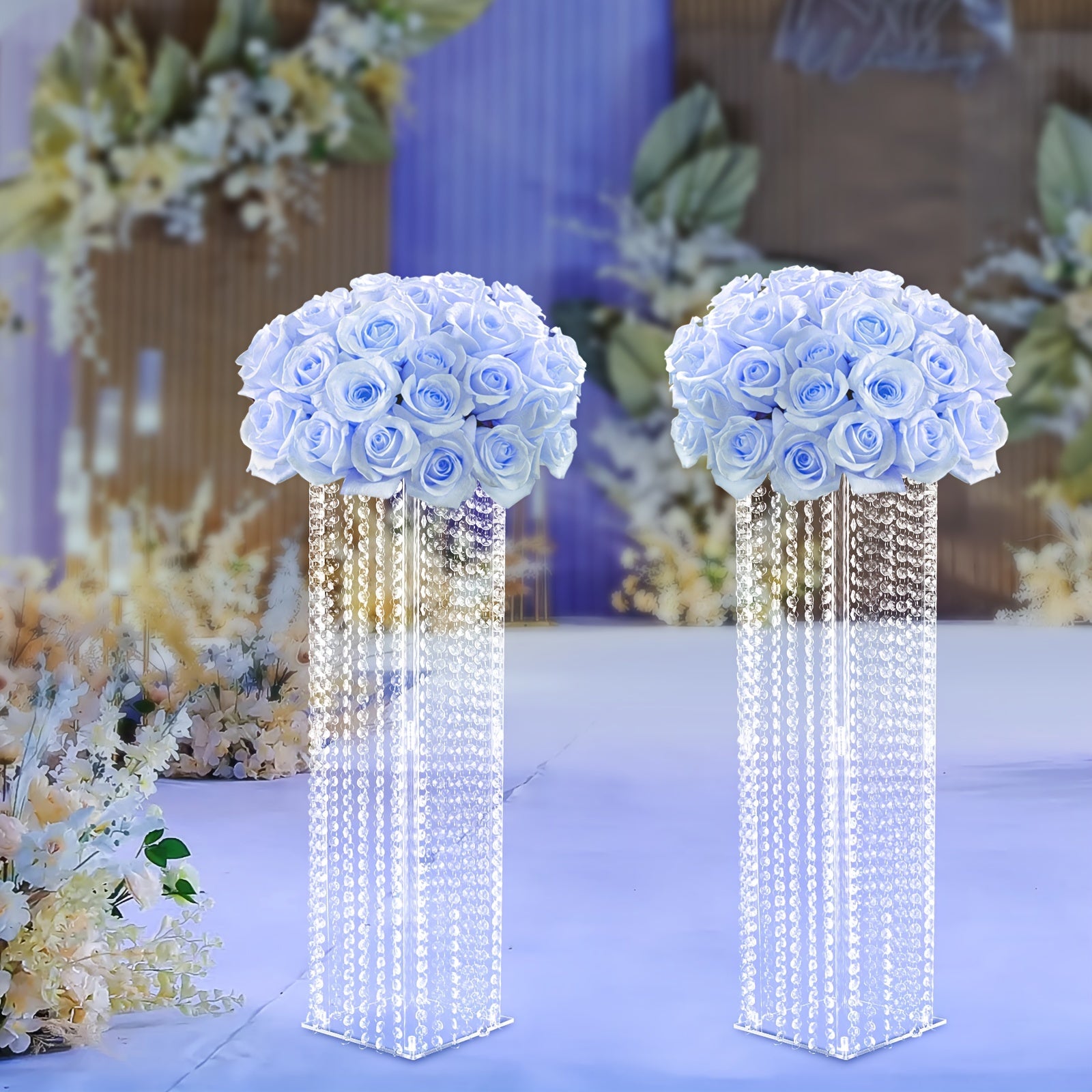 Clear Acrylic Tall Vases for Centerpieces - 2 Pcs Acrylic Column Flower Stand with Chandelier Crystals, Inweder 31.5 inch Vase Stand, Geometric Wedding Centerpieces Bulk for Tables, Party, Home Decor Uniquely Yours Designs