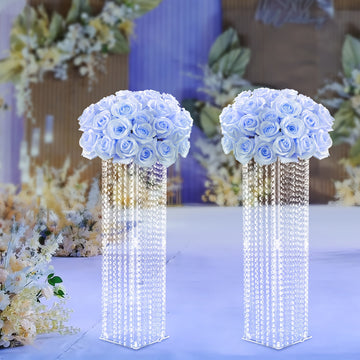 Clear Acrylic Tall Vases for Centerpieces - 2 Pcs Acrylic Column Flower Stand with Chandelier Crystals, Inweder 31.5 inch Vase Stand, Geometric Wedding Centerpieces Bulk for Tables, Party, Home Decor Uniquely Yours Designs