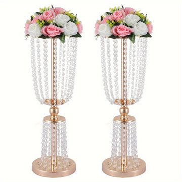 2 Pcs 24.4 inches Gold/Silver Vases for Centerpieces Tall Crystal Metal Vase Flower Stand Holders Wedding Centerpiece Chandelier for Reception Tables Wedding Supplies Uniquely Yours Designs