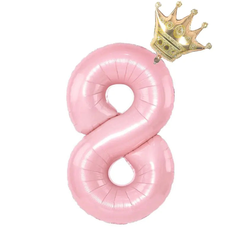 32inch Pastel Baby Blue Pink Foil Number Balloon With Crown 1 2 3 4 5 6 7  Birthday Party Baby Shower Wedding Decoration Uniquely Yours Designs