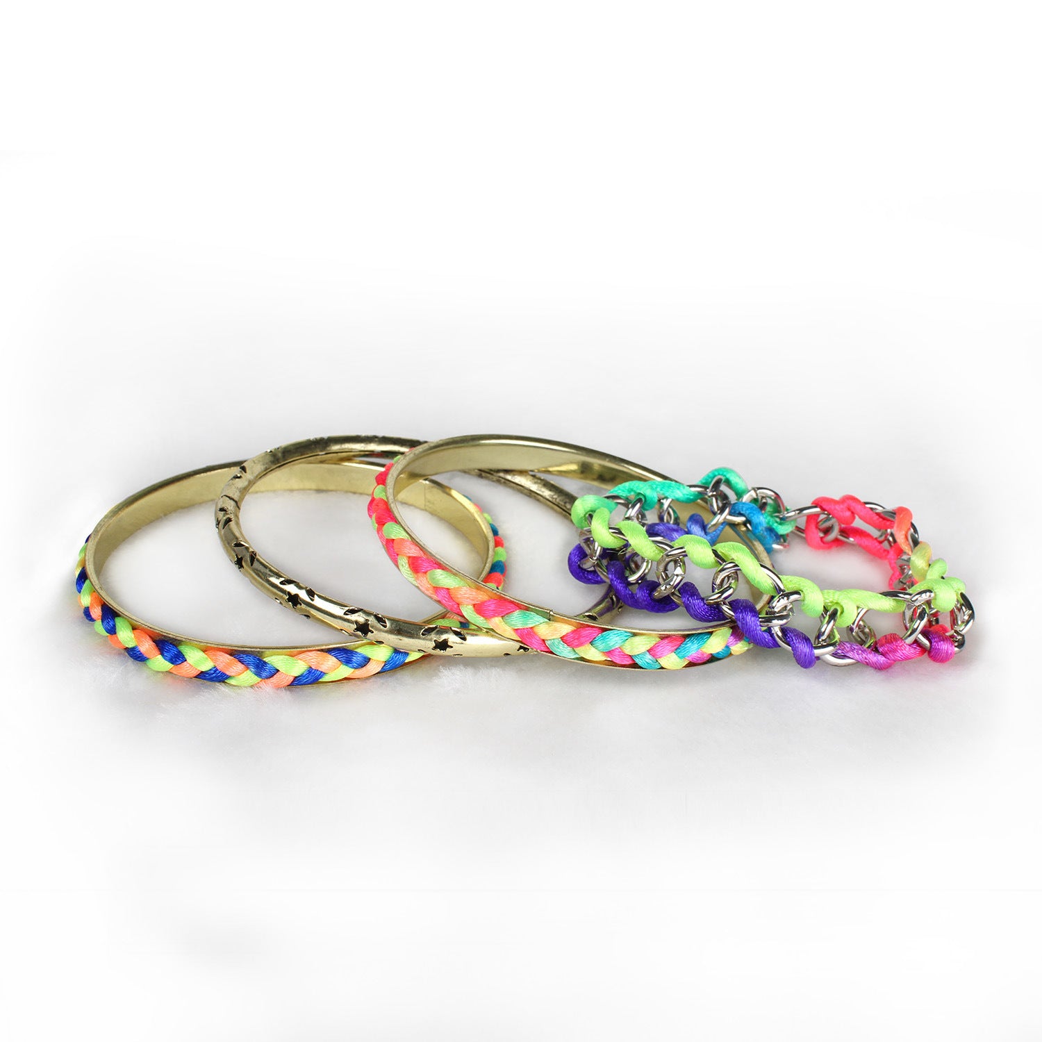 4Pcs Colorful Woven Burnished Gold Bracelets Set Doba