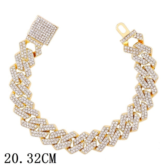 Luxury 12mm Iced Out Cuban Link Chain Bracelet Doba