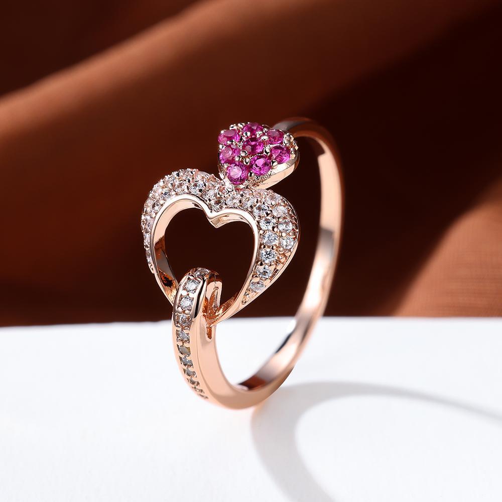 Delicate Double Heart Shape Ring Inlaid Pink Zircon 18K Gold Plated Hand Decoration For Women Valentine's Day Jewelry Doba