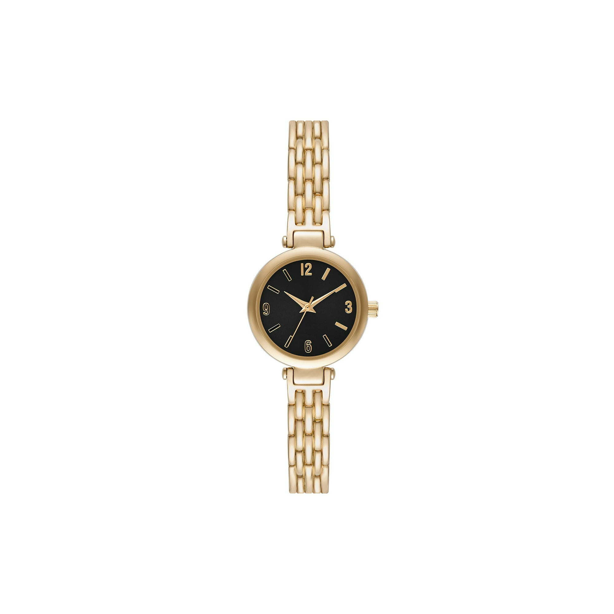 Time & Tru Women's Wristwatch: Gold Tone Bracelet Watch, Black Dial (FMDOTT080) Doba