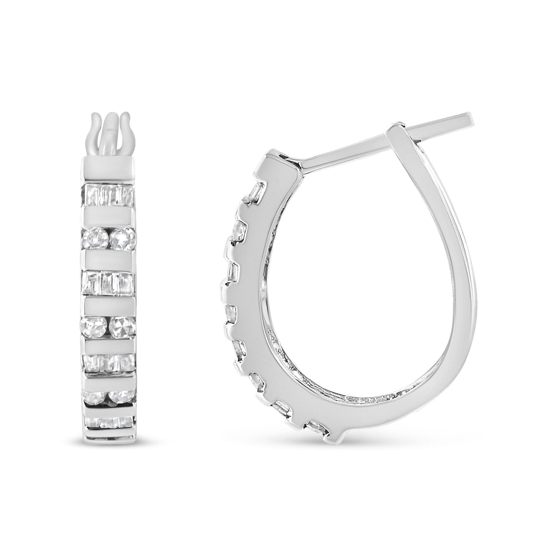 10K Gold Round and Baguette-Cut Diamond Hoop Earrings (I-J Color, I2-I3 Clarity) - Uniquely Yours Designs