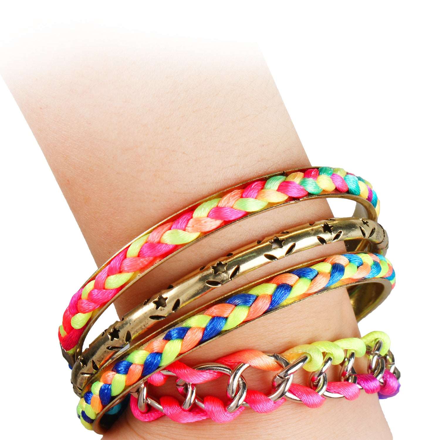 4Pcs Colorful Woven Burnished Gold Bracelets Set Doba