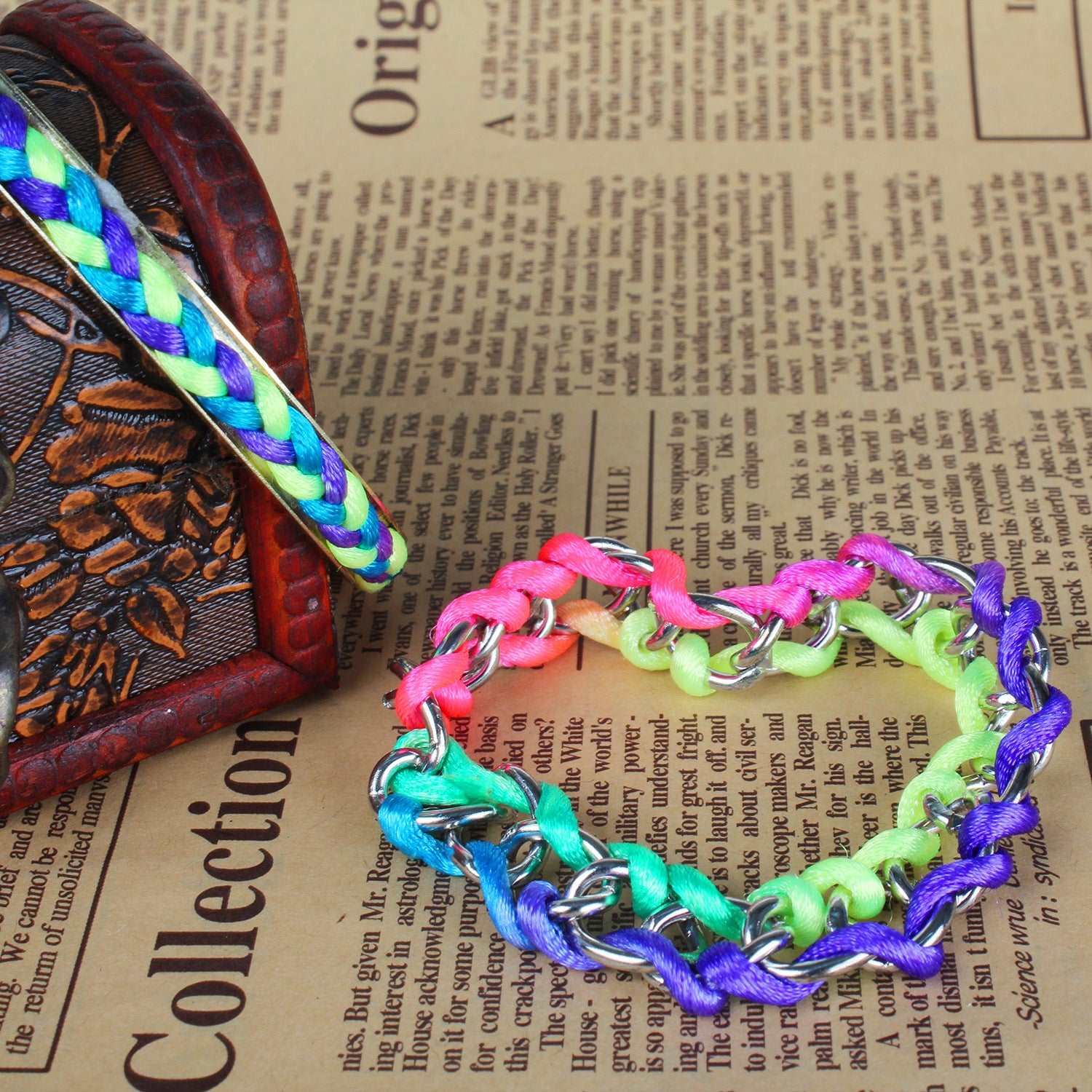 4Pcs Colorful Woven Burnished Gold Bracelets Set Doba