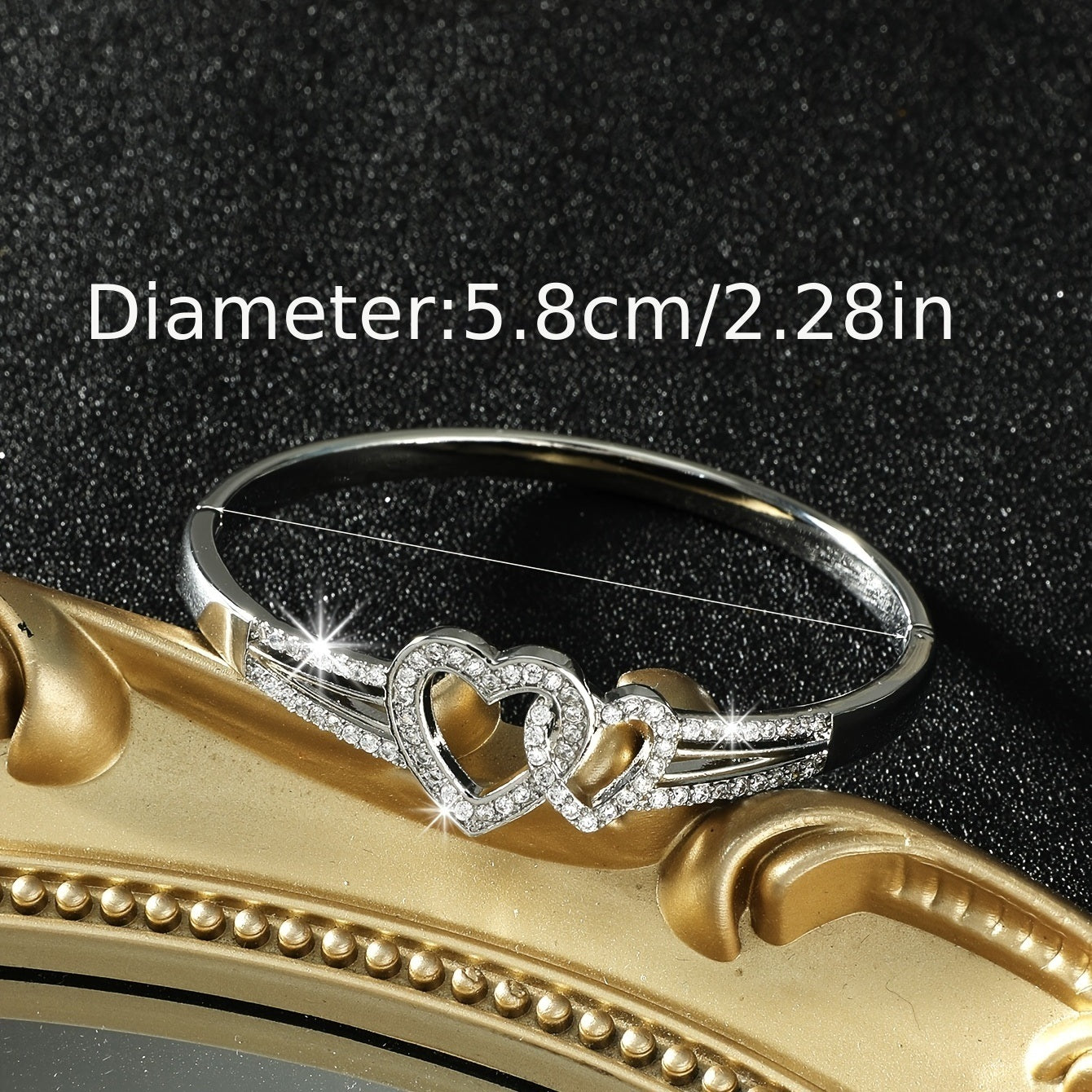 Romantic Cuff Bangle Bracelet Double Hollow Heart Shape With Full Of Shiny Zircon Bangle Bracelet For Women & Girls Valentine's Day Present Doba