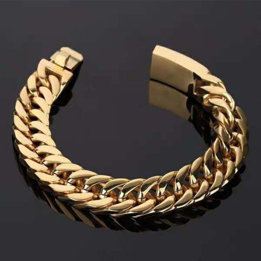 Curb Chain Bracelet Hip Hop Luxury Designer Stainless Steel Bracelet Bracelet for Men Gold Plated Jewelry Pulsera Hombre Doba