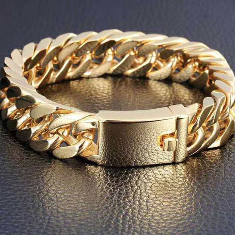 Curb Chain Bracelet Hip Hop Luxury Designer Stainless Steel Bracelet Bracelet for Men Gold Plated Jewelry Pulsera Hombre Doba