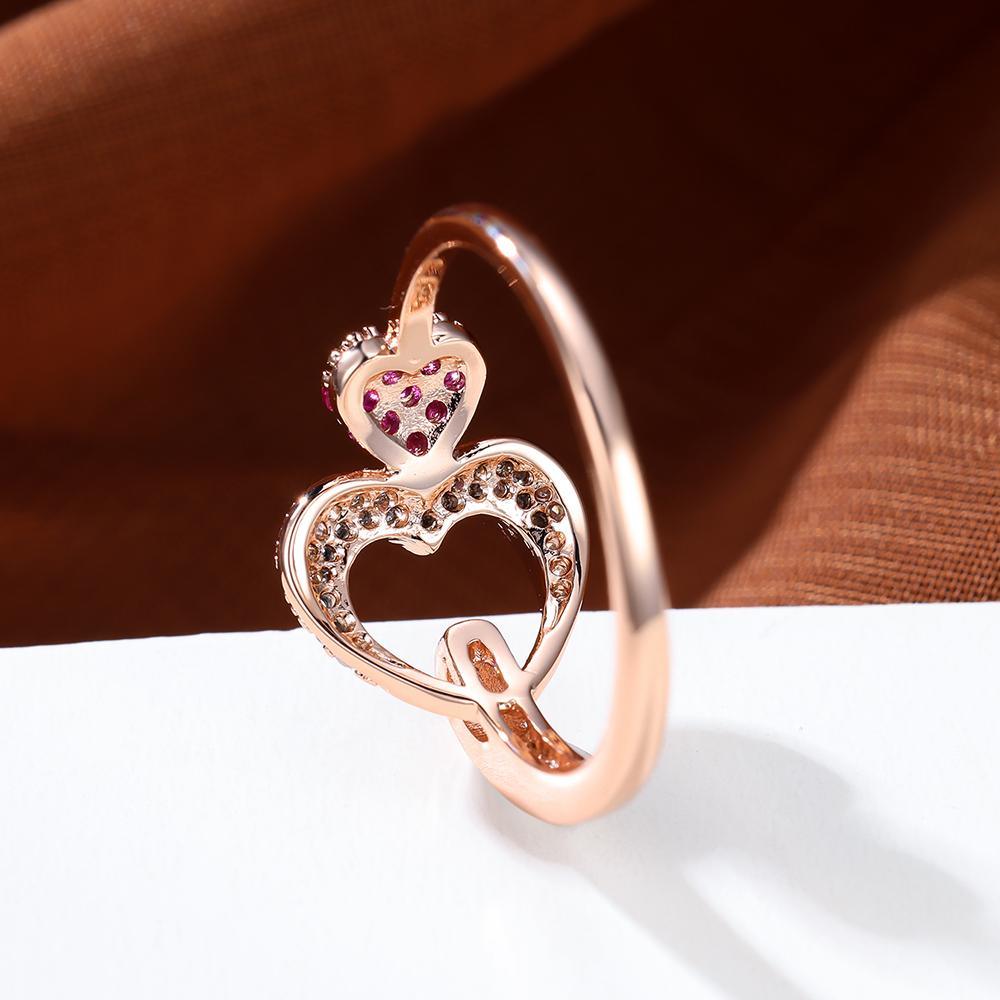 Delicate Double Heart Shape Ring Inlaid Pink Zircon 18K Gold Plated Hand Decoration For Women Valentine's Day Jewelry Doba