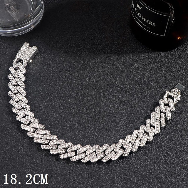 Luxury 12mm Iced Out Cuban Link Chain Bracelet Doba