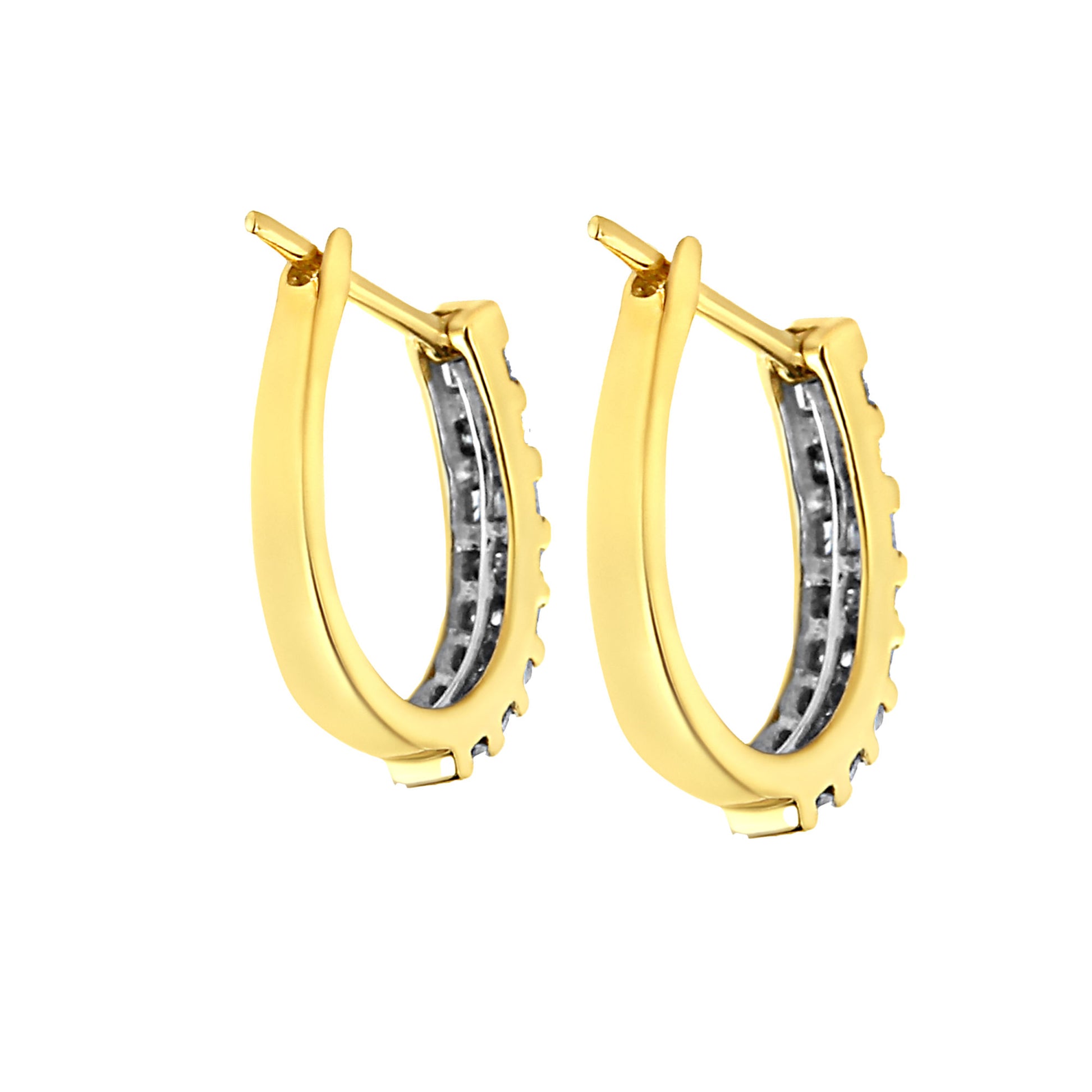 10K Gold Round and Baguette-Cut Diamond Hoop Earrings (I-J Color, I2-I3 Clarity) - Uniquely Yours Designs