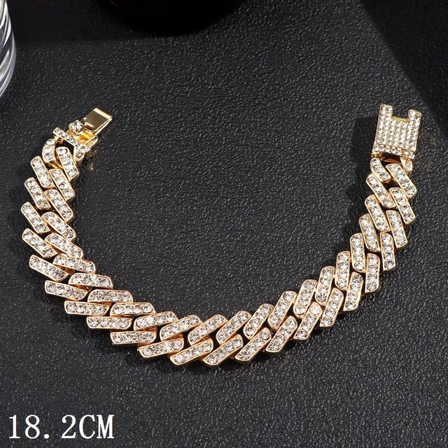 Luxury 12mm Iced Out Cuban Link Chain Bracelet Doba