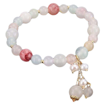 White Round Beads Stretch Bracelet Charm Bracelet Link Bracelet for Women Doba