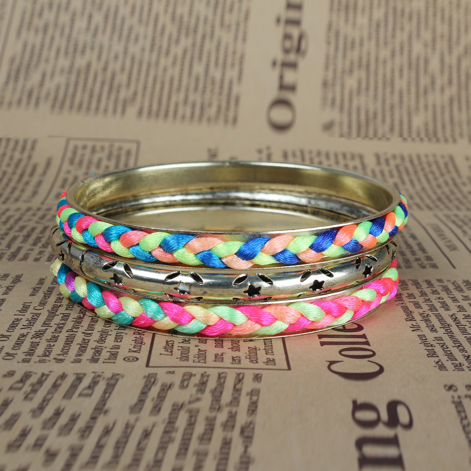 4Pcs Colorful Woven Burnished Gold Bracelets Set Doba