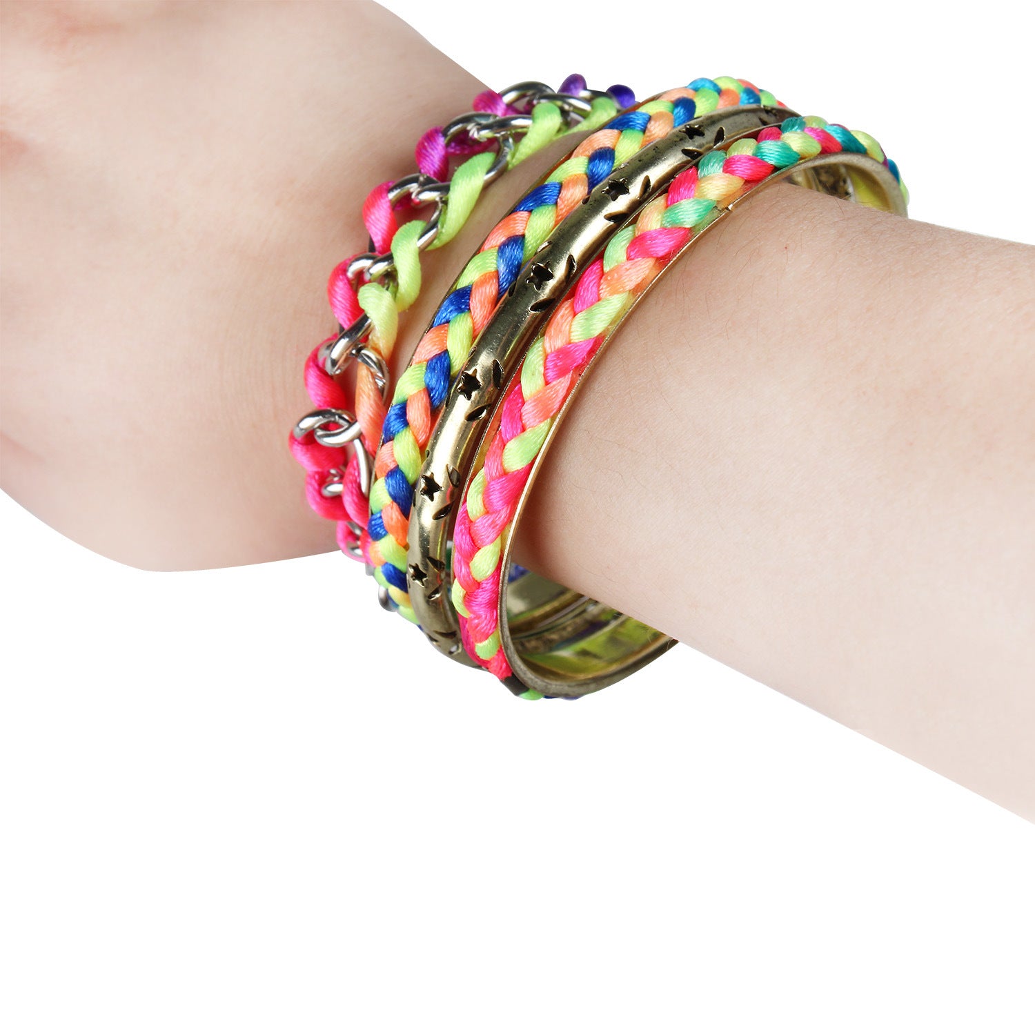 4Pcs Colorful Woven Burnished Gold Bracelets Set Doba