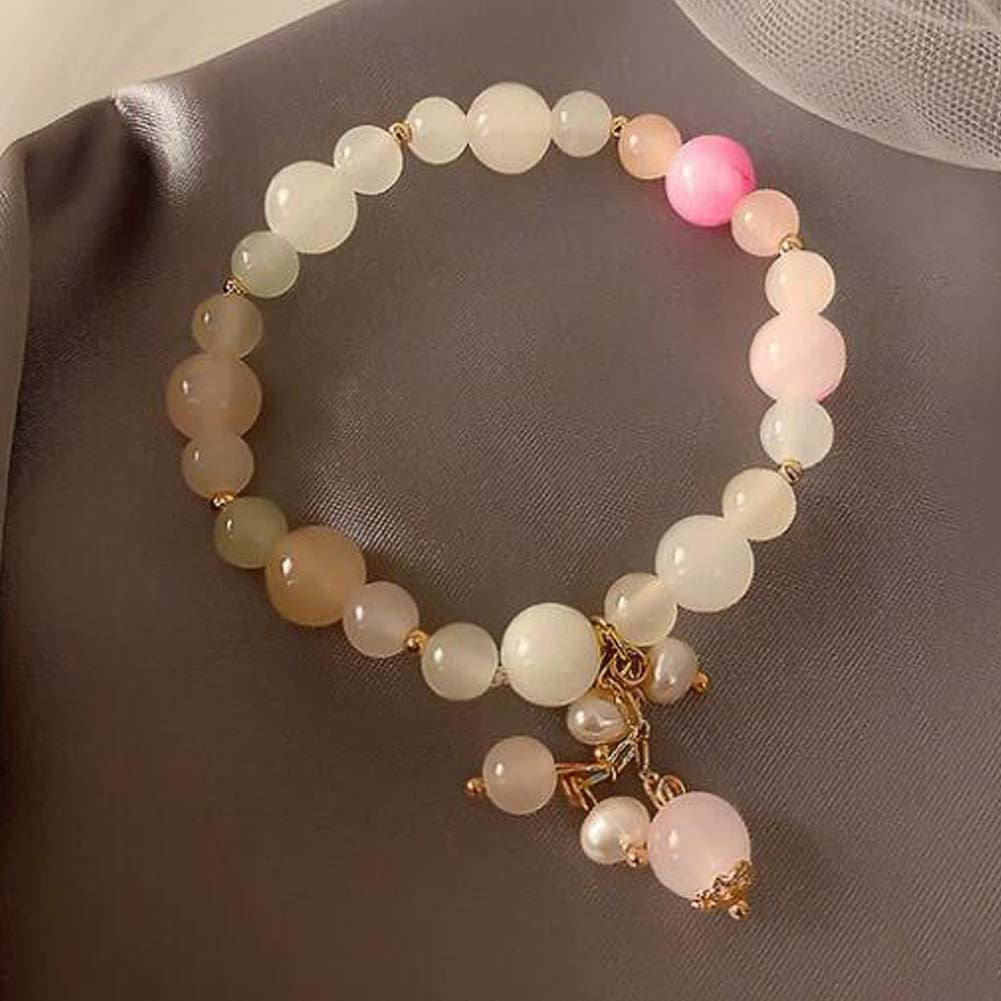 White Round Beads Stretch Bracelet Charm Bracelet Link Bracelet for Women Doba